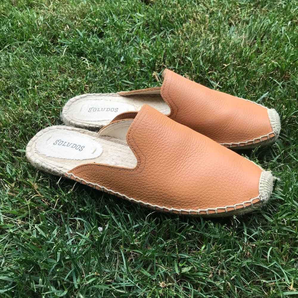Brand new tan leather mules/espadrilles